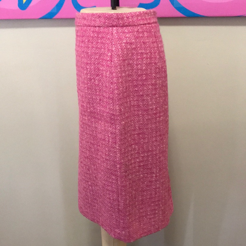 Moon Boucle Tweed Pink Wool Pencil Skirt_6